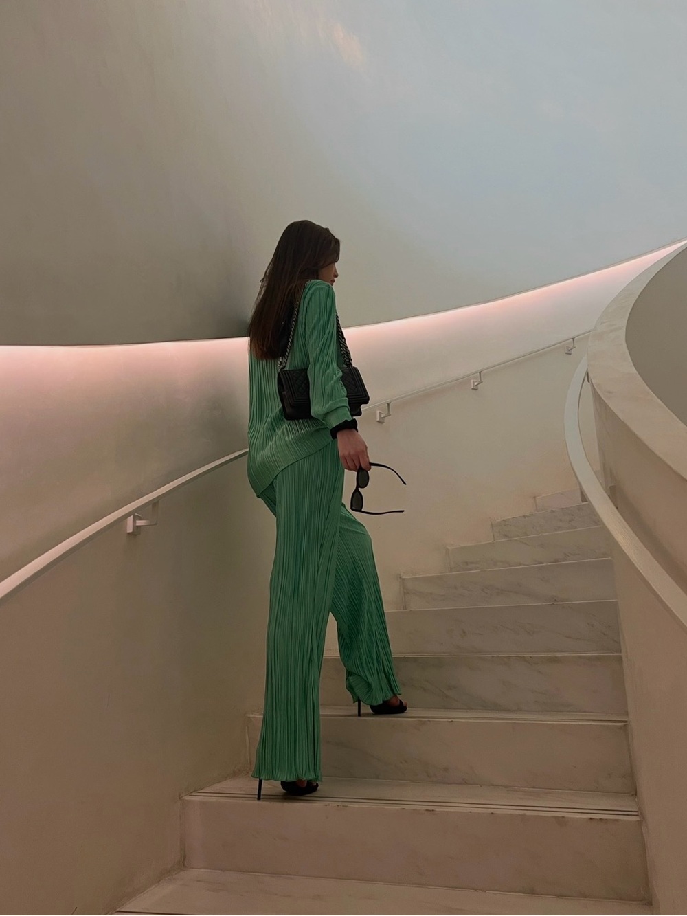 Showpo Beca Plisse Green Pleated shirt and pant set size small